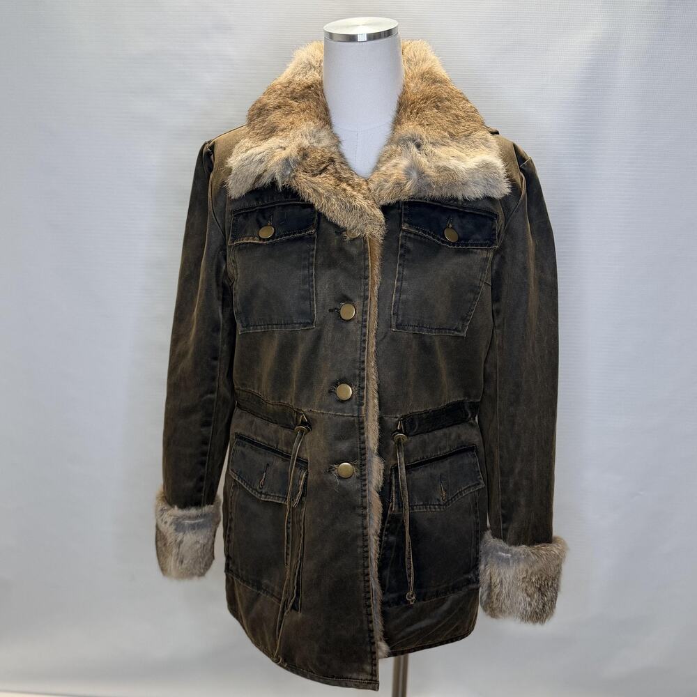 Sundance Jacket Womens Medium Brown Faux Fur Trim Hooded Parka Coat